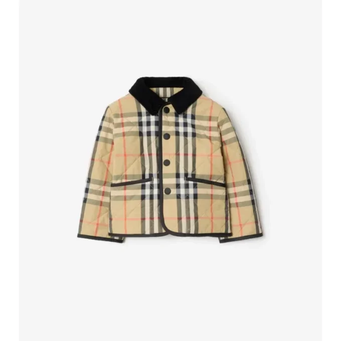Chaqueta tipo granero de nailon acolchado con estampado de cuadros