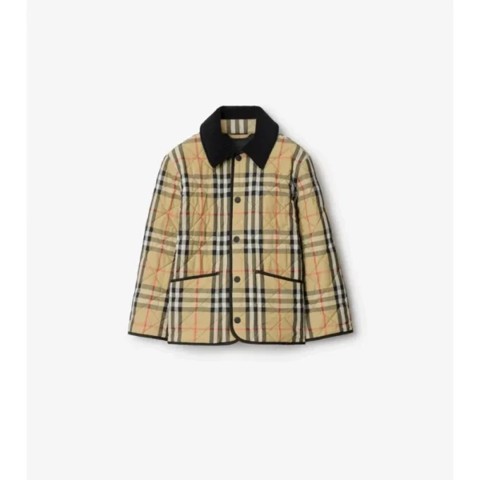 Chaqueta tipo granero de nailon acolchado con estampado de cuadros
