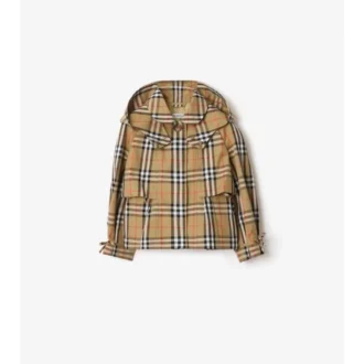 Chaqueta trench con capucha de algodón a cuadros