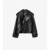 Chaqueta trench corta de piel repujada