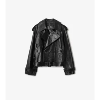 Chaqueta trench corta de piel repujada