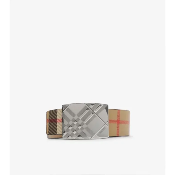 Cinturón reversible con estampado de cuadros grabado
