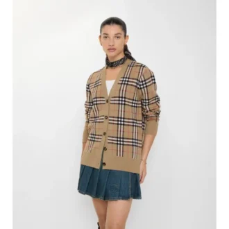 Cárdigan de algodón con estampado de cuadros