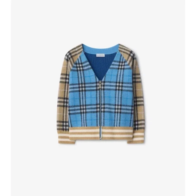 Cárdigan de lana con estampado de cuadros y cremallera