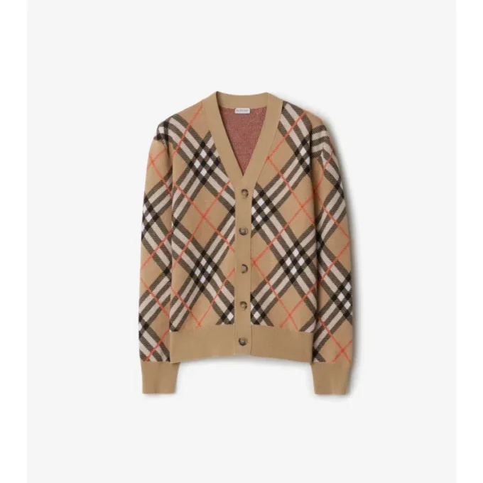 Cárdigan de mezcla de lana y mohair con estampado de cuadros