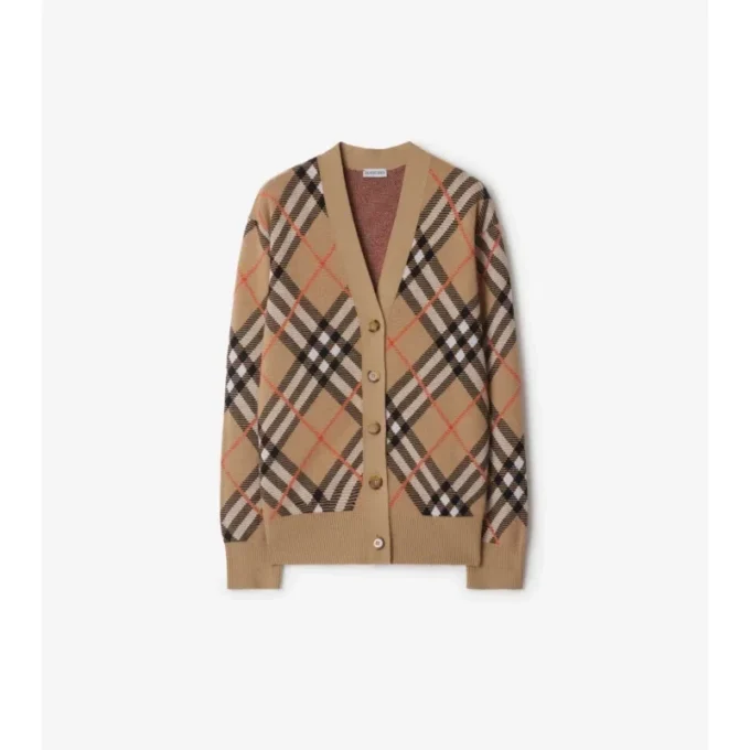 Cárdigan de mezcla de lana y mohair con estampado de cuadros