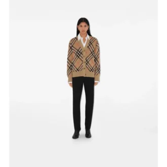 Cárdigan de mezcla de lana y mohair con estampado de cuadros