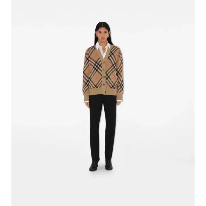 Cárdigan de mezcla de lana y mohair con estampado de cuadros