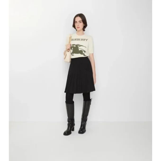 Falda midi plisada de mezcla de lana