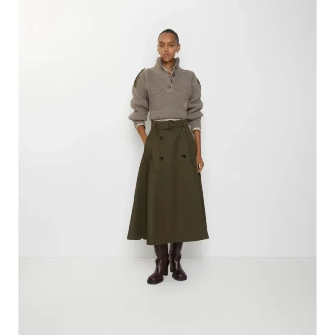Falda midi tipo trench de Gabardine