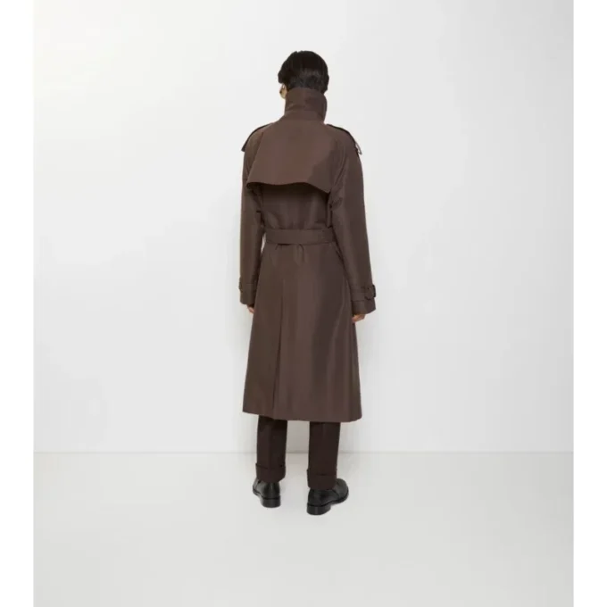 Gabardina de algodón y seda con cuello largo a cuadros
