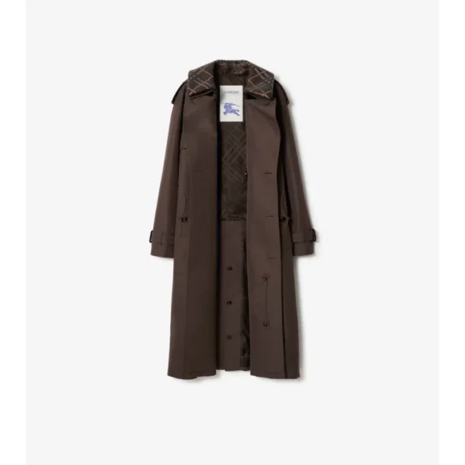 Gabardina de algodón y seda con cuello largo a cuadros