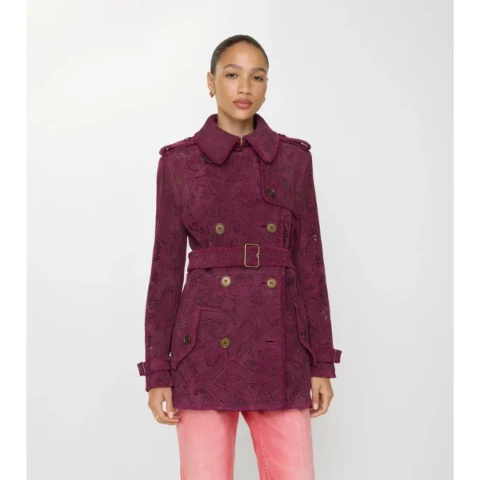 Gabardina Foxfield corta de ante con estampado de cachemira