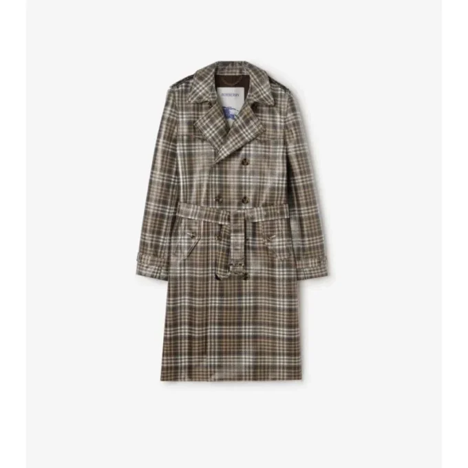 Gabardina Foxfield larga con efecto rafia y estampado de cuadros