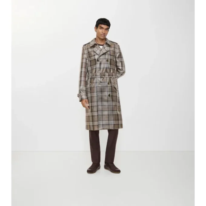 Gabardina Foxfield larga con efecto rafia y estampado de cuadros
