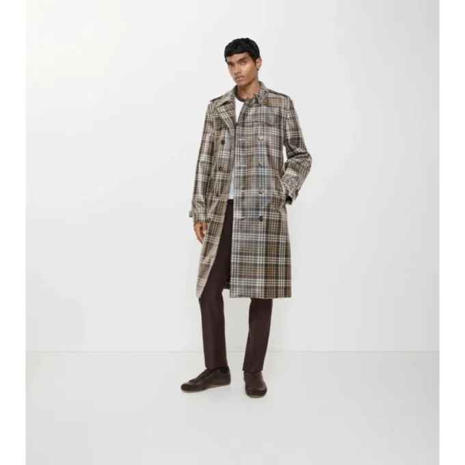 Gabardina Foxfield larga con efecto rafia y estampado de cuadros
