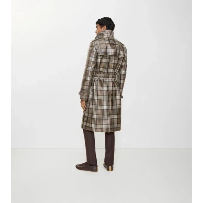 Gabardina Foxfield larga con efecto rafia y estampado de cuadros