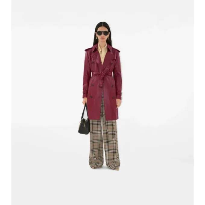Gabardina Kensington de cuero de largo medio