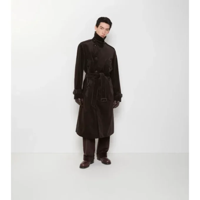 Gabardina larga de pana Trench Coat