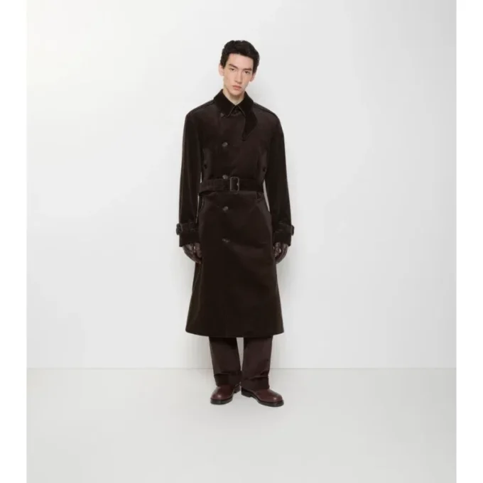 Gabardina larga de pana Trench Coat