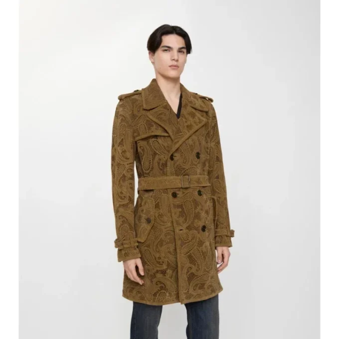 Gabardina Lawshall de ante con estampado de cachemira, de largo medio