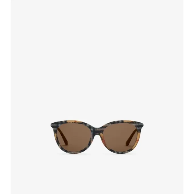 Gafas de sol redondas con estampado de cuadros tubulares