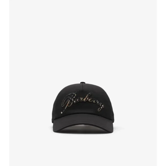 Gorra de béisbol de Gabardine con logotipo en cursiva y estampado de cuadros