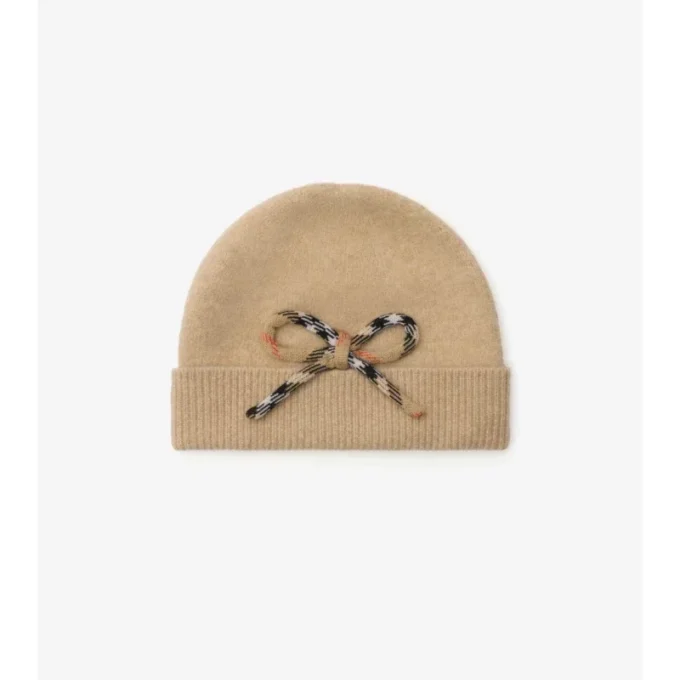 Gorro de lana y cachemira con lazo a cuadros