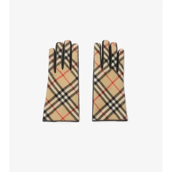 Guantes de lana y cachemira con estampado de cuadros