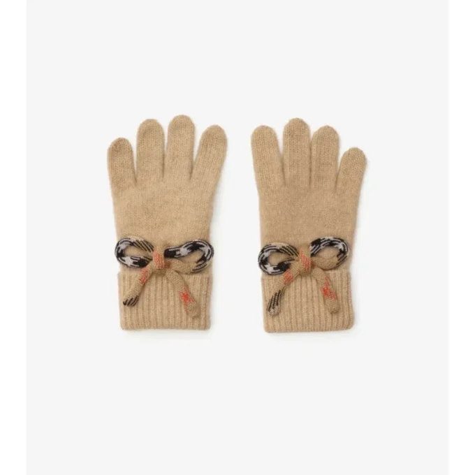 Guantes de lana y cachemira con lazo y estampado de cuadros