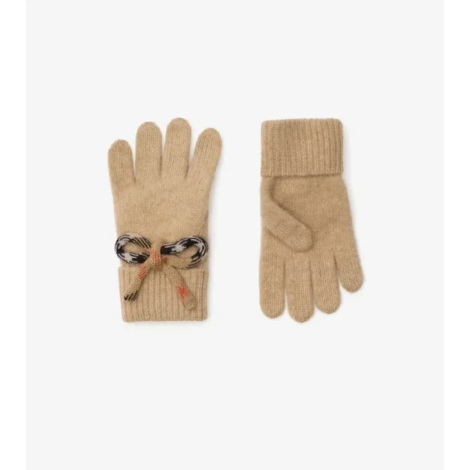 Guantes de lana y cachemira con lazo y estampado de cuadros