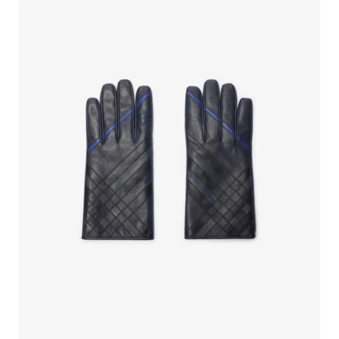 Guantes de piel con diseño de cuadros en intarsia