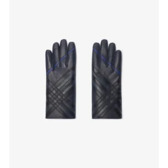 Guantes de piel con diseño de cuadros en intarsia