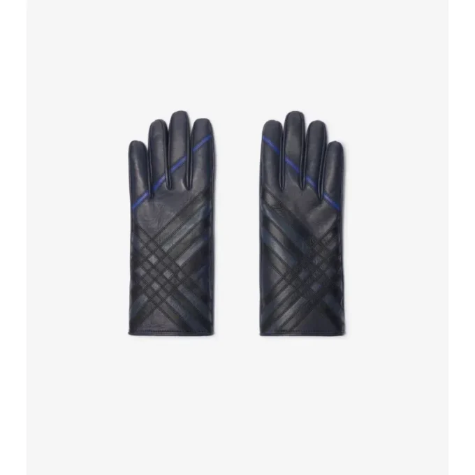 Guantes de piel con diseño de cuadros en intarsia