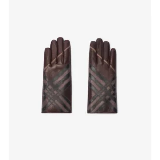 Guantes de piel con diseño de cuadros en intarsia