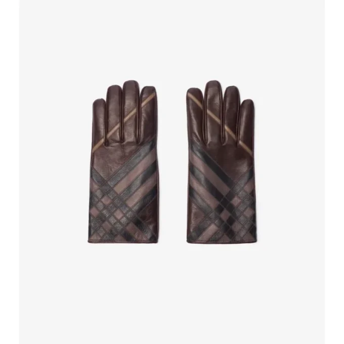 Guantes de piel con diseño de cuadros en intarsia