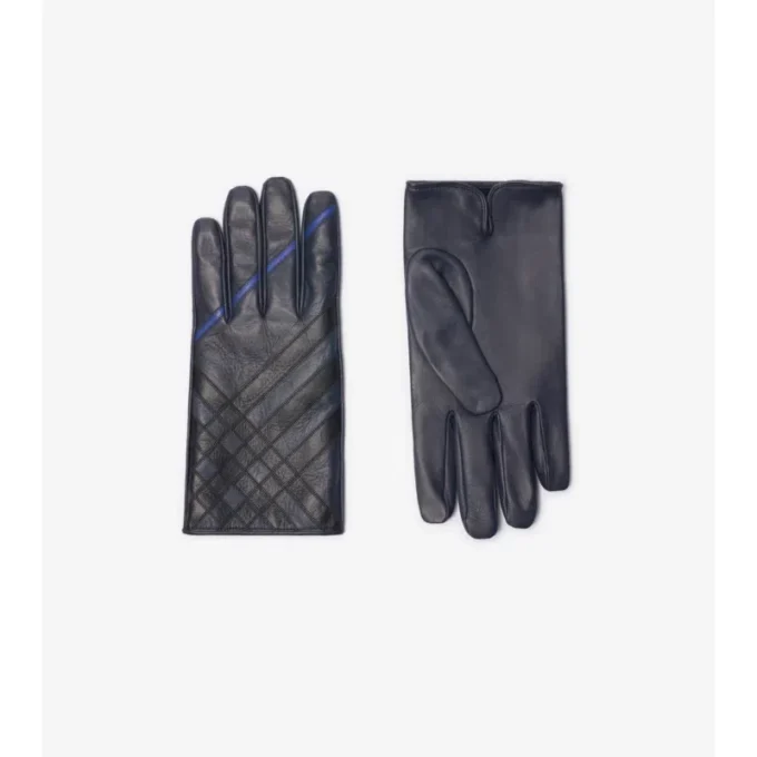 Guantes de piel con diseño de cuadros en intarsia