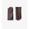 Guantes de piel con diseño de cuadros en intarsia
