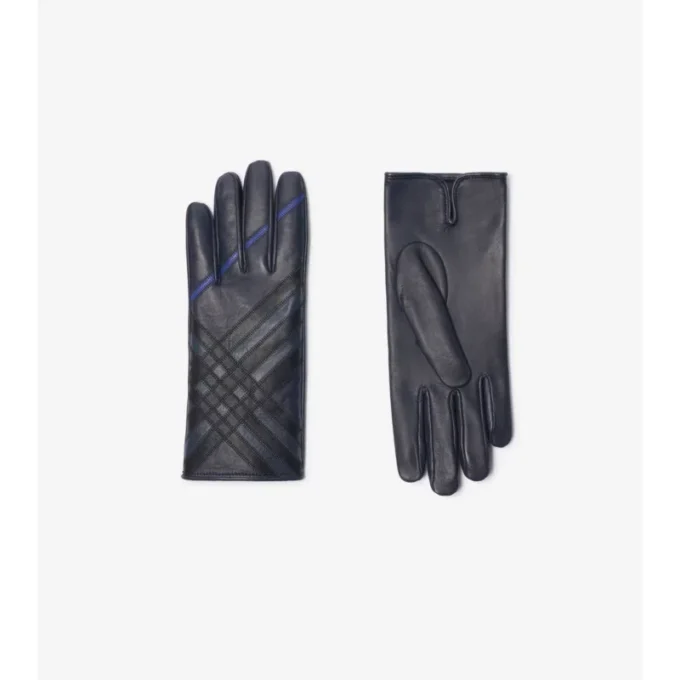 Guantes de piel con diseño de cuadros en intarsia