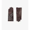 Guantes de piel con diseño de cuadros en intarsia
