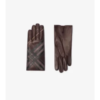 Guantes de piel con diseño de cuadros en intarsia