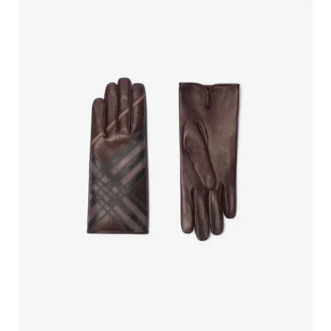 Guantes de piel con diseño de cuadros en intarsia