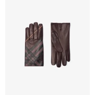 Guantes de piel con diseño de cuadros en intarsia
