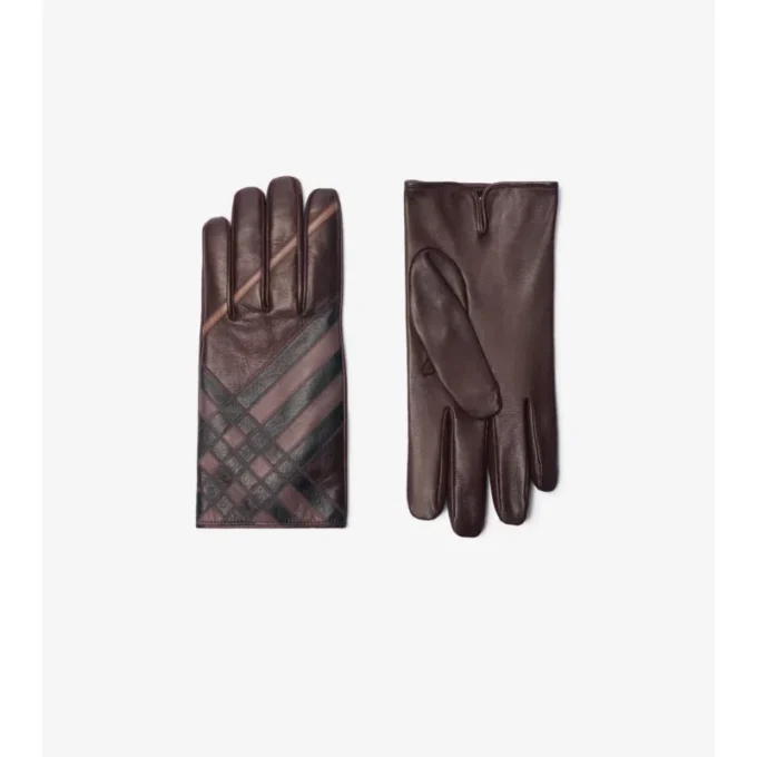 Guantes de piel con diseño de cuadros en intarsia