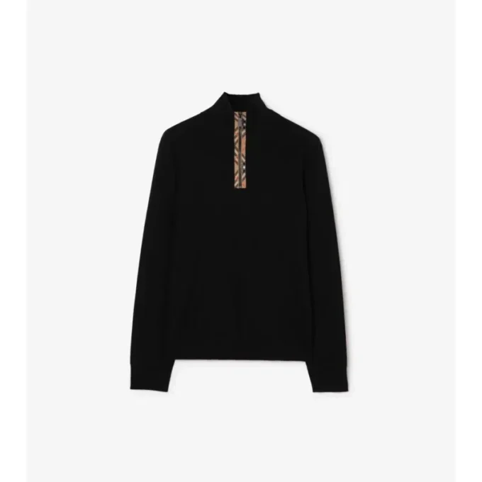 Jersey de lana con cuello en V y media cremallera