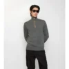 Jersey de lana con cuello en V y media cremallera