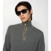 Jersey de lana con cuello en V y media cremallera