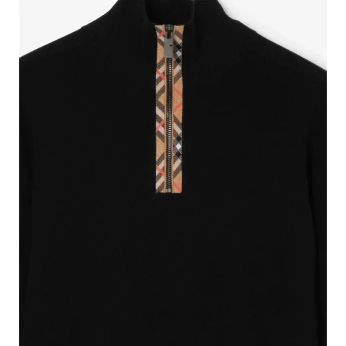 Jersey de lana con cuello en V y media cremallera