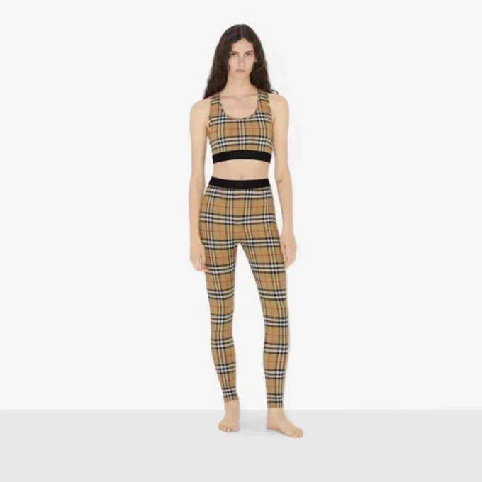 Leggings de jersey elástico con estampado de cuadros