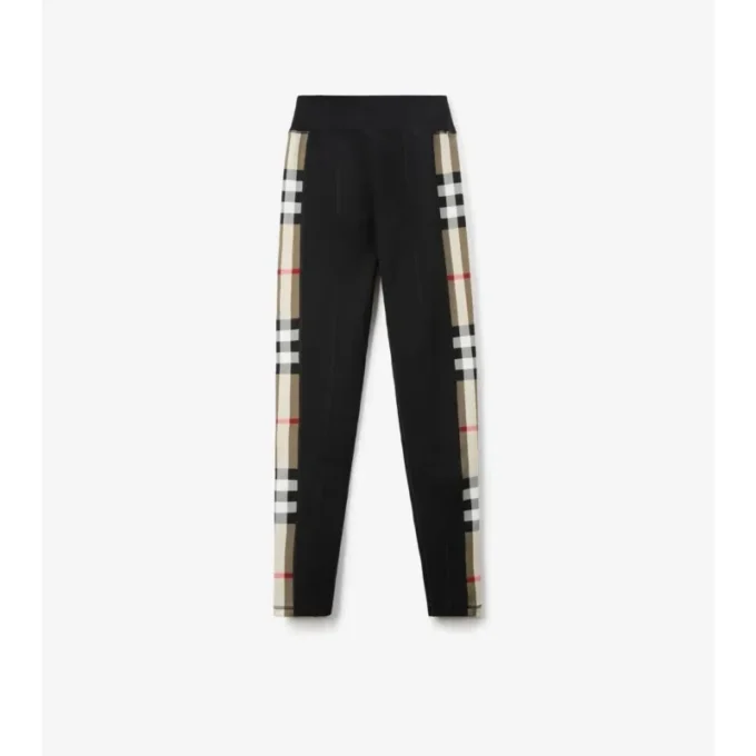 Leggings de jersey elástico con ribetes de cuadros